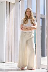 LTS Tall Stone Brown Matt Satin Wide Leg Trousers | Long Tall Sally 3