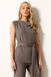 LTS Tall Women's Mocha Brown Textured Belted Top | Long Tall Sally 3