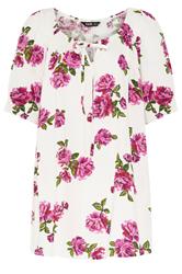 YOURS Curve White Floral Print Puff Sleeve Top
