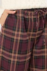 LTS Tall Burgundy Red Checked Wide Leg Trousers | Long Tall Sally 5