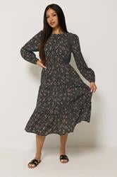 M&Co Petite Black Floral Long Sleeve Ruffle Dress | M&Co 1