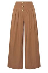 PixieGirl Petite Women's Beige Brown Button Cotton Wide Palazzo Trousers | PixieGirl 5