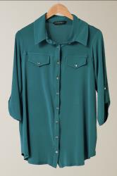 EVANS Curve Teal Blue Tab Sleeve Blouse