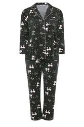 YOURS Curve Black Bow Print Fleece Pyjama Set