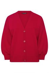 LIMITED COLLECTION Curve Red Balloon Sleeve Knitted Cardigan
