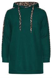 YOURS Curve Green Leopard Print Trim Hoodie