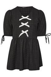 YOURS Plus Size Black Textured Bow Tie Front Top | Yours Clothing 5