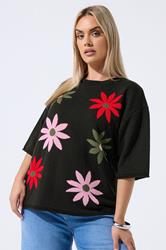 LIMITED COLLECTION Plus Size Black Floral Knitted Boxy T-Shirt 3
