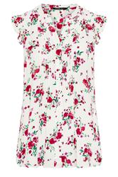 YOURS Curve White Floral Sleeveless Pintuck Top