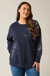 EVANS Plus Size Navy Blue Leopard Sequin Embellished Sweatshirt | Evans 1