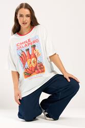 YOURS Plus Size Ivory White 'Chile Jalapeno' Relaxed T-Shirt | Yours Clothing 3