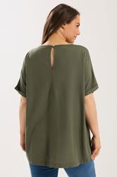 YOURS Plus Size Khaki Green Linen Boxy T-Shirt | Yours Clothing 2