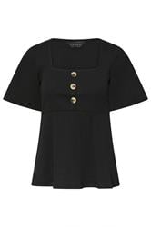 PixieGirl Petite Black Ribbed Smock Top