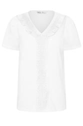 M&Co Petite White Embroidered Trim Cotton Blouse