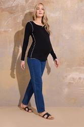 LTS Tall Maternity Black Contrast Stitch Ribbed Top | Long Tall Sally 1