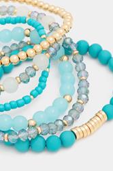 6 PACK Blue Mix Bead Stretch Bracelet Set | Yours Clothing 2
