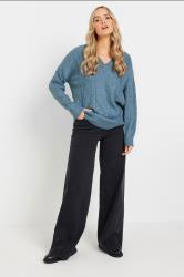 LTS Tall Blue Cable Knit V-Neck Jumper | Long Tall Sally 1