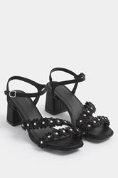 Black Shimmer Floral Block Heel Sandals In Extra Wide EEE Fit