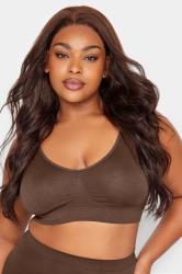 Plus Size Brown Seamless Padded Non-Wired Bralette | Yours Clothing 3