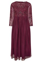 LUXE Curve Burgundy Red Sequin Floral Hand Embellished Maxi Dress