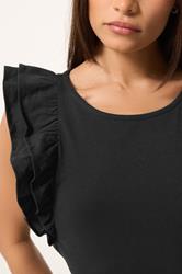 PixieGirl Petite Women's Black Frill Sleeve Cotton Maxi Dress | PixieGirl 5