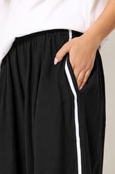 PxieGirl Petite Women's Black Side Stripe Linen Wide Leg Trousers | PixieGirl 4