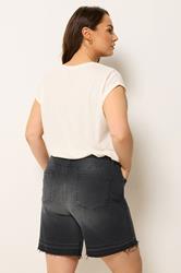 YOURS Plus Size Black Hem Detail Denim Shorts | Yours Clothing 2