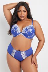 YOURS Plus Size Blue Floral Embroidered Plunge Bra | Yours Clothing 1