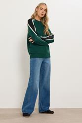 LTS Tall Green Sleeve Stripe Knitted Jumper | Long Tall Sally 1