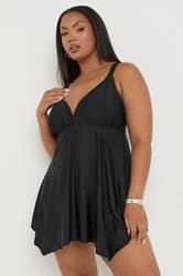 YOURS Plus Size Black Knotted Strap Hanky Hem Swim Dress | Yours Clothing 1