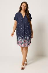 YOURS Plus Size Navy Blue Floral Tunic Dress | Yours Clothing 1