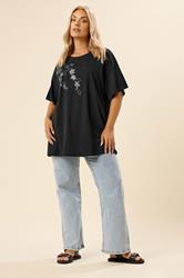 YOURS Plus Size Black Floral Oversized Sequin Top | Yours Clothing 1
