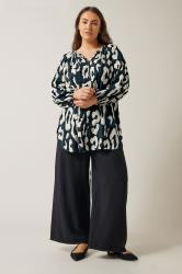 EVANS Plus Size Navy Blue Animal Print Long Sleeve Blouse | Evans 2