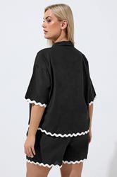 LIMITED COLLECTION Plus Size Black Scallop Linen Shirt | Yours Clothing  5