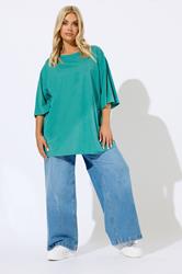 YOURS Plus Size Teal Blue Oversized Boxy T-Shirt | Yours Clothing 1