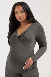 BUMP IT UP MATERNITY Plus Size Charcoal Grey Twist Front Top | Yours Clothing 3