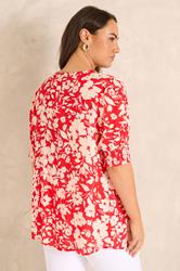 EVANS Plus Size Red Floral Pintuck Tie Neck Blouse | Evans 4