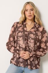 LTS Tall Women's Brown Abstract Floral Sheer Pintuck Blouse | Long Tall Sally 3