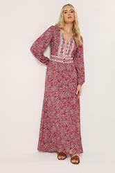 LTS Tall Women's Berry Red Floral Button Maxi Dress | Long Tall Sally 1