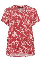 EVANS Curve Orange Leaf Print Notch Neck Blouse