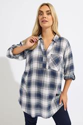 YOURS Plus Size Navy Blue Check Overhead Shirt | Yours Clothing 3