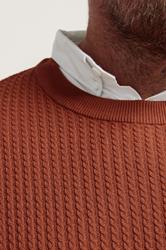 BadRhino Big & Tall Burnt Red Cable Knit Mock Shirt Jumper  4