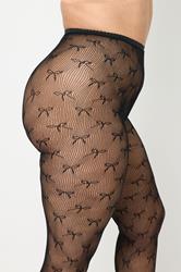 YOURS Plus Size Black Bow Fishnet Tights | Yours Clothing 2