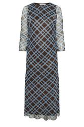 YOURS LONDON Curve Chocolate Brown & Blue Checked Mesh Dress