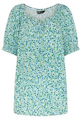 YOURS Curve Blue Ditsy Floral Tie Neck Top