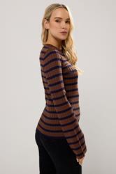 LTS Tall Chocolate Brown Striped Ribbed Jumper | Long Tall Sally 2