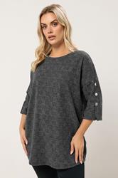 YOURS Plus Size Grey Check Soft Touch Button Top | Yours Clothing 3