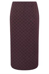 YOURS Curve Burgundy Red Check Print Textured Tube Skirt