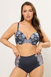 YOURS Curve Navy Blue Floral Embroidered Full Briefs | Yours Clothing 1
