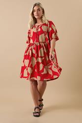YOURS Plus Size Red Abstract Floral Tie Neck Mini Dress | Yours Clothing 1